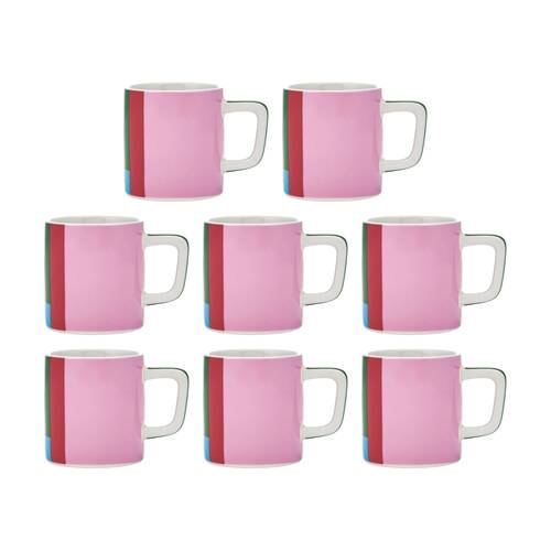 8PK La Cafetiere Ceramic Espresso Cup Utopian Lines Drinking Coffee Mug Pink/Red