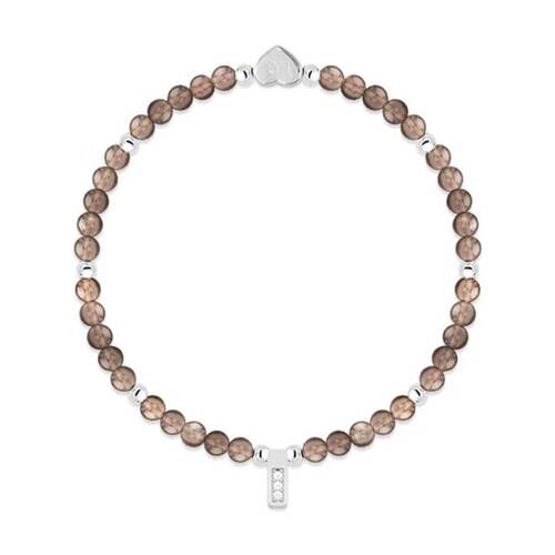 Life Charms Healing Stones Bracelet Smokey Quartz Brown Silver 17.5cm