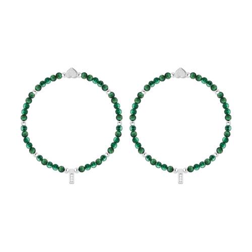 2PK Life Charms Healing Stones Malachite Bracelet Green Silver 17.5cm