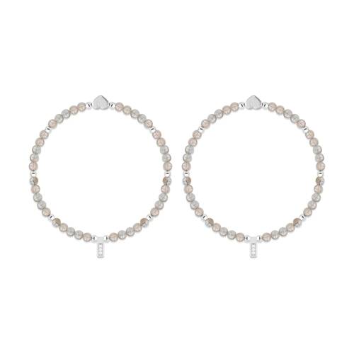 2PK Life Charms Healing Stones Labradorite Bracelet Grey Silver 17.5cm