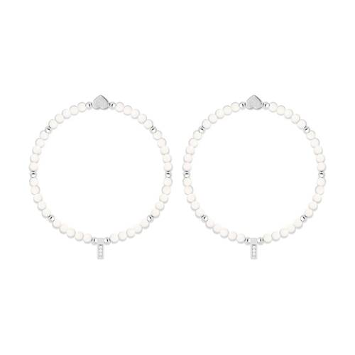 2PK Life Charms Healing Stones Moonstone Bracelet White Silver 17.5cm