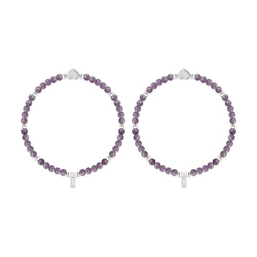 2PK Life Charms Healing Stones Amethyst Bracelet Purple Silver 17.5cm