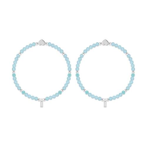 2PK Life Charms Healing Stones Aquamarine Bracelet Blue Silver 17.5cm