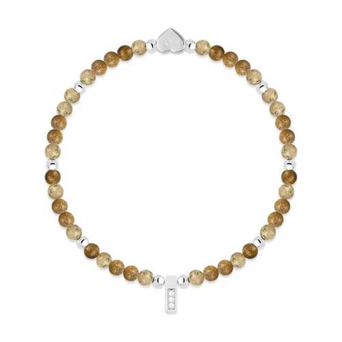 Life Charms Healing Stones Picture Jasper Bracelet Brown Silver 17.5cm