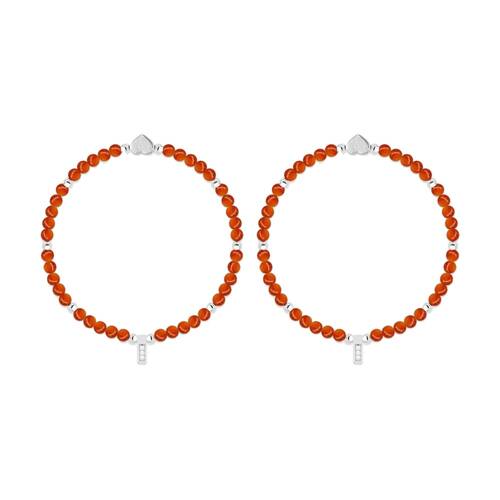 2PK Life Charms Healing Stones Carnelian Bracelet Red Orange Silver 17.5cm