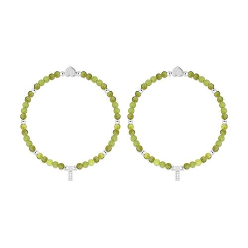 2PK Life Charms Healing Stones Peridot Bracelet Green Silver 17.5cm