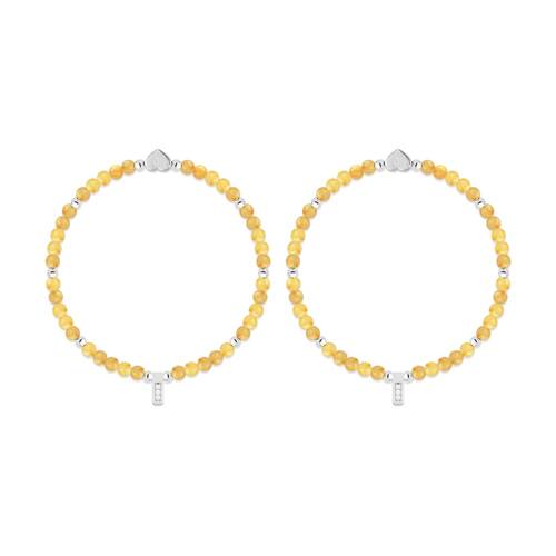 2PK Life Charms Healing Stones Citrine Bracelet Yellow Silver 17.5cm
