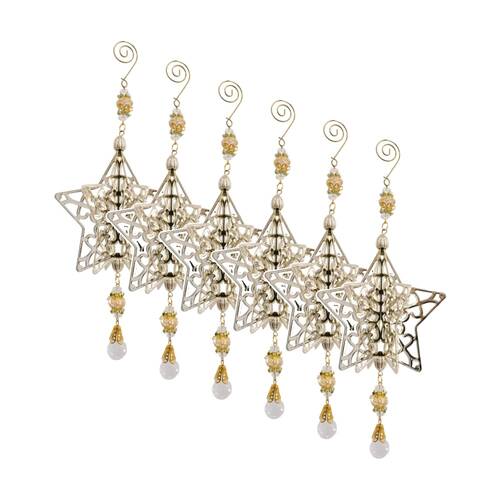 6PK LVD Seasonal Metal Spinning Star Hanging Decorative Ornament 12x7x7cm