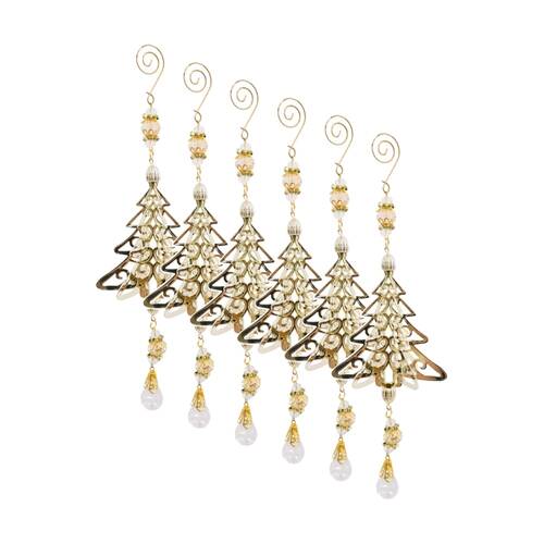 6PK LVD Seasonal Metallic Shine Tree Hanging Decorative Ornament 12x7x7.5cm