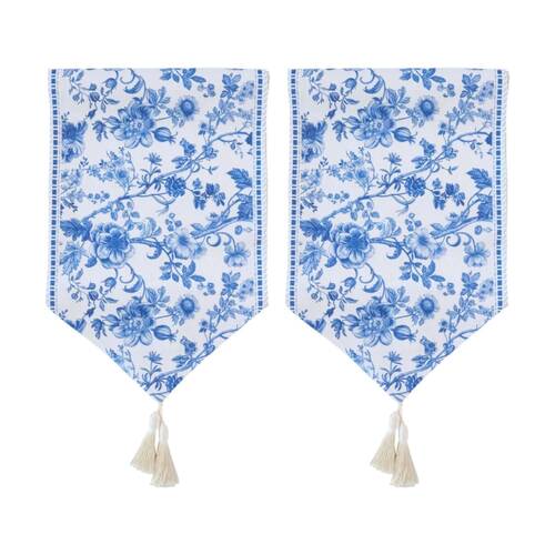 2PK LVD Hamptons Rectangular Polyester Table Runner W/ Tassels Blue 180x33cm