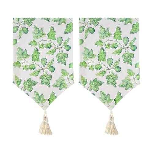 2PK LVD Fig Leaves Rectangular Polyester Table Runner W/ Tassels 180x33cm
