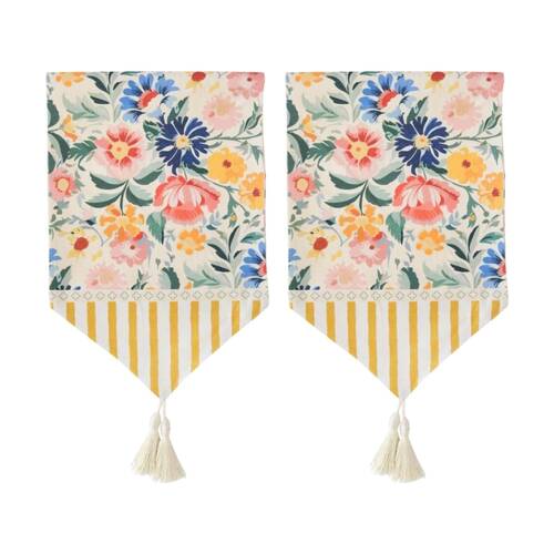2PK LVD Country Garden Rectangular Polyester Table Runner W/ Tassels 180x33cm