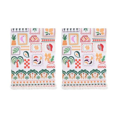 2PK LVD Funky Postcard Rectangular Polyester Table Runner W/ Fringing 180x33cm