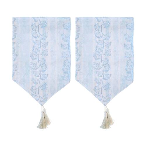 2PK LVD Coral Rectangular Polyester Table Runner Decor W/ Tassels Blue 180x33cm