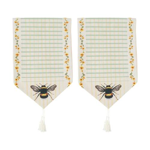 2PK LVD Bee Rectangular Polyester Table Runner Dining Decor W/ Tassels 180x33cm