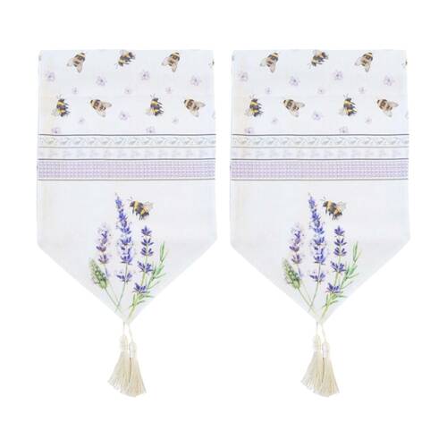 2PK LVD Lavender Bee Rectangular Polyester Table Runner W/ Tassels 180x33cm
