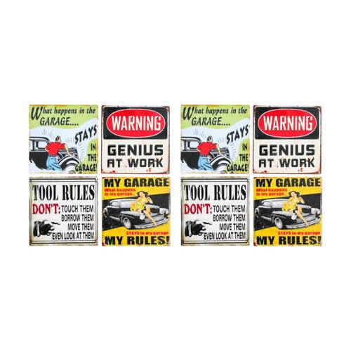 2x 4pc LVD Glossy Ceramic Vintage Garage Tools Coaster Set Tableware 10x10cm