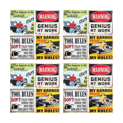 4x 4pc LVD Glossy Ceramic Vintage Garage Tools Coaster Set Tableware 10x10cm