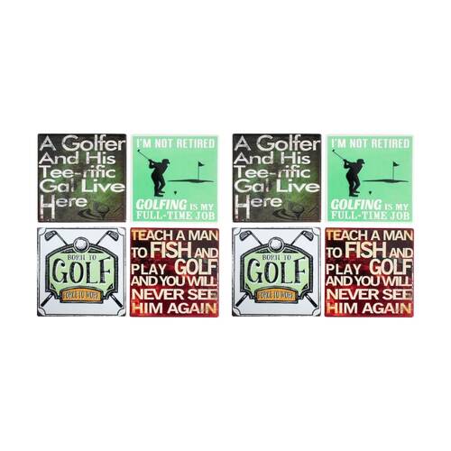 2x 4pc LVD Glossy Retro Golf Ceramic Square Coaster Set Tableware 10x10cm