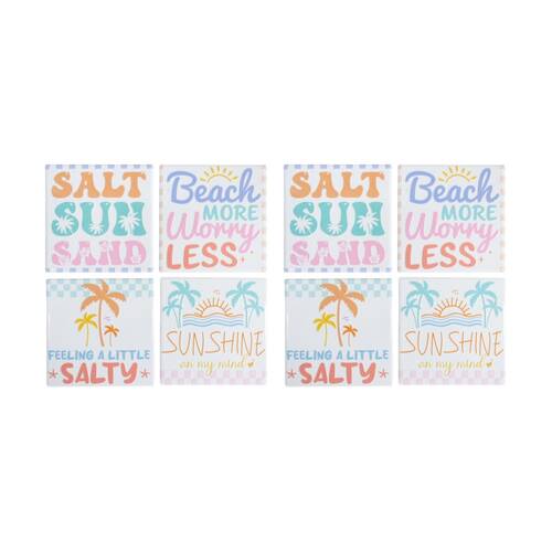 2x 4pc LVD Beach Sayings Sealed Square Ceramic Coaster Set Tableware 10x10cm