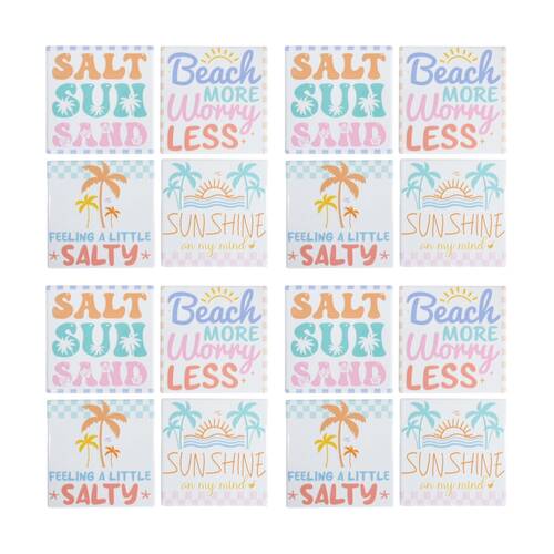 4x 4pc LVD Beach Sayings Sealed Square Ceramic Coaster Set Tableware 10x10cm