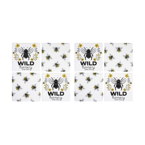 2x 4pc LVD Decorative Wild Bees Ceramic Square Drink Coasters Home Decor 10x10cm