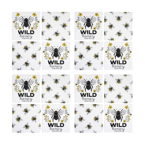 4x 4pc LVD Decorative Wild Bees Ceramic Square Drink Coasters Home Decor 10x10cm
