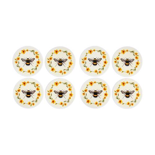 2x 4pc LVD Decorative Bee Country Ceramic Round Drink Coasters Decor 10x10cm