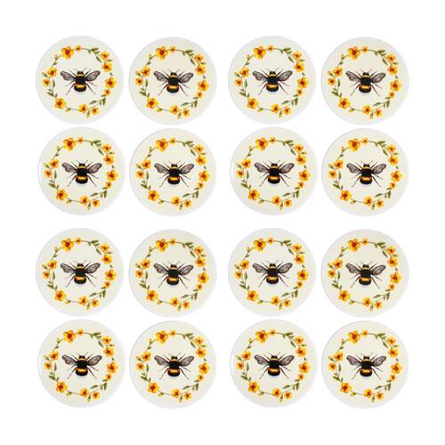 4x 4pc LVD Decorative Bee Country Ceramic Round Drink Coasters Decor 10x10cm