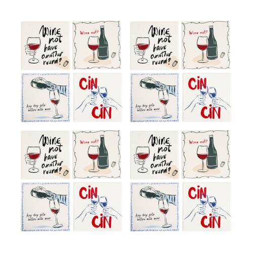 4x 4pc LVD Decorative Wine Not Ceramic Square Drink Coasters Home Decor 10x10cm