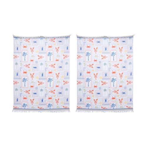 2PK LVD Blue/Red Microfibre Lobster Beach Towel Extra Large 150x200cm