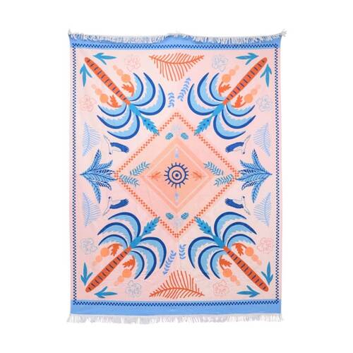 LVD Blue/Red Microfibre Palmetto Palm Tree Beach Towel Extra Large 150x200cm