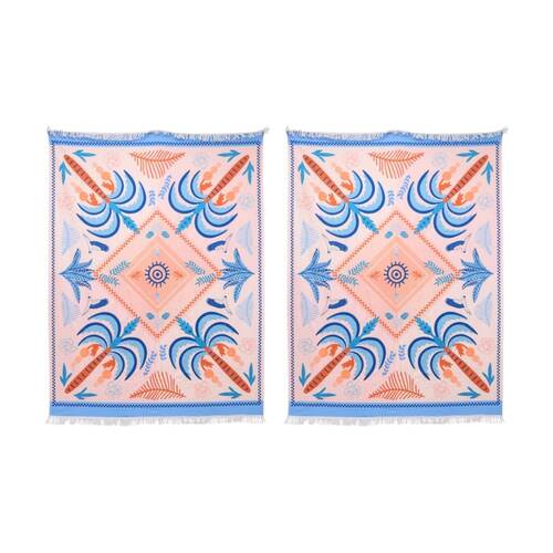 2PK LVD Blue/Red Microfibre Palmetto Palm Tree Beach Towel Extra Large 150x200cm