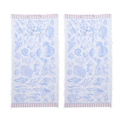 2PK LVD 2-in-1 Blue/White Fish Stories Microfibre Beach Towel & Bag 90x180cm