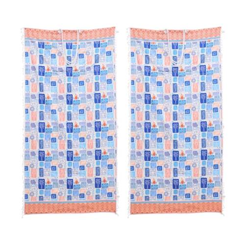 2PK LVD 2-in-1 Blue/range Summer Tiles Microfibre Beach Towel & Bag 90x180cm