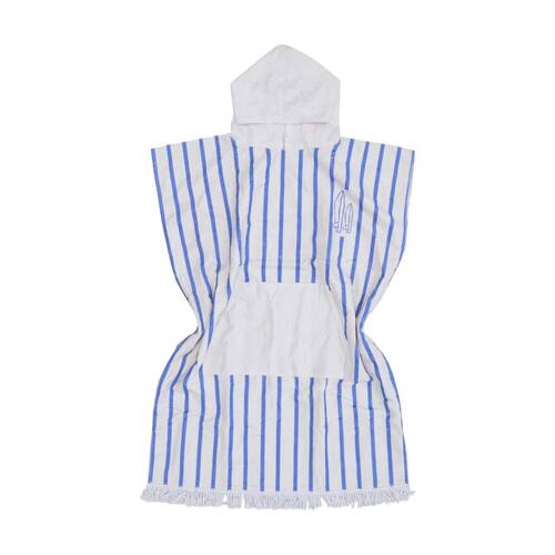 LVD Blue/White Striped Adult Microfibre Poncho Towel W/ Pockets 80x110cm