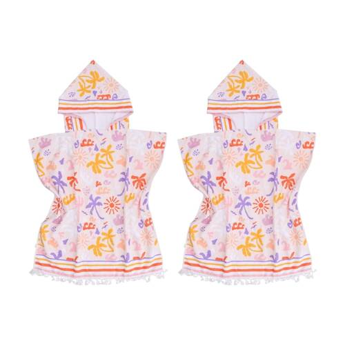 2PK LVD Kids Multicoloured Summer Microfibre Poncho Towel W/ Pockets 70x70cm