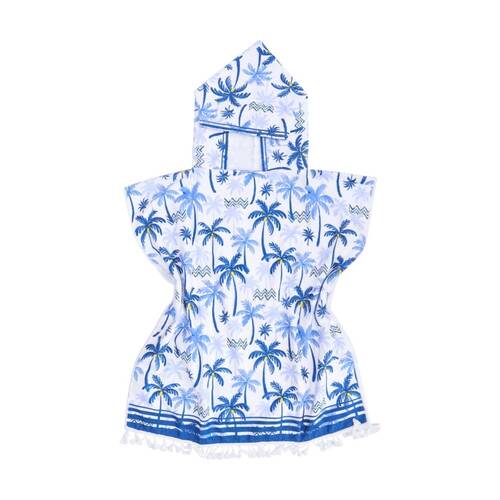 LVD Kids Blue Palm Trees Microfibre Poncho Towel W/ Pockets 70x70cm