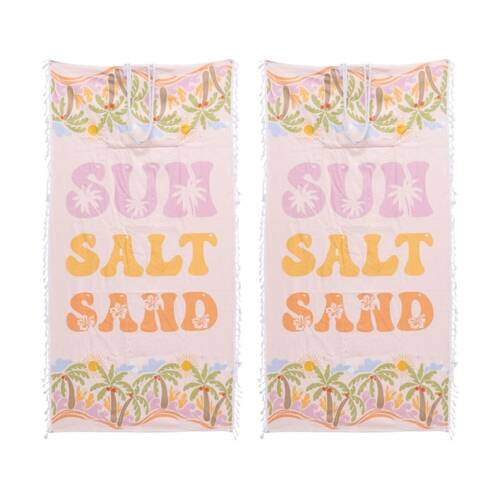 2PK LVD 2-in-1 Surf Salt Sand Pink Kids Microfibre Towel & Tote Bag 70x140cm
