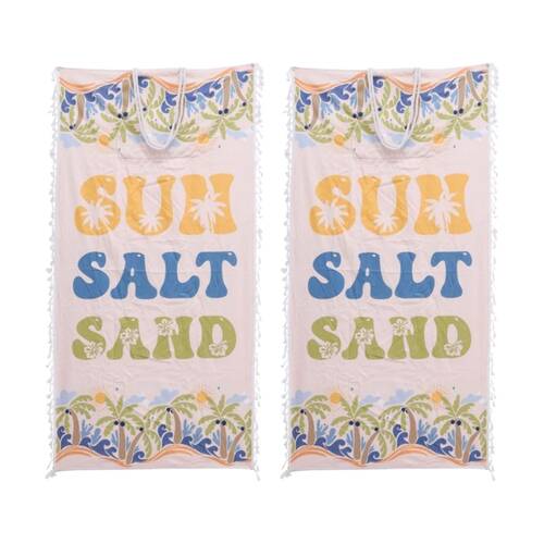 2PK LVD 2-in-1 Surf Salt Sand Blue Kids Microfibre Towel & Tote Bag 70x140cm