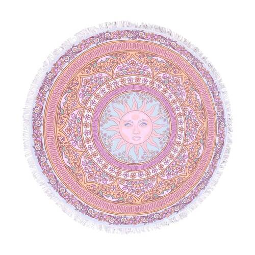 LVD Round Microfibre Boho Beach Towel Celestial Pink Sun 150x150cm