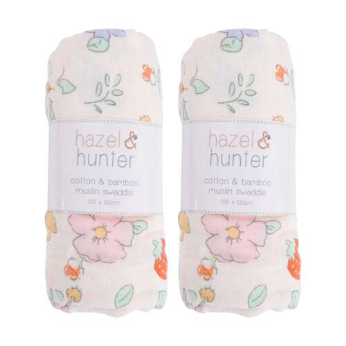 2PK LVD Cotton/Bamboo Muslin Baby Wrap Strawberry Fields 100x100cm