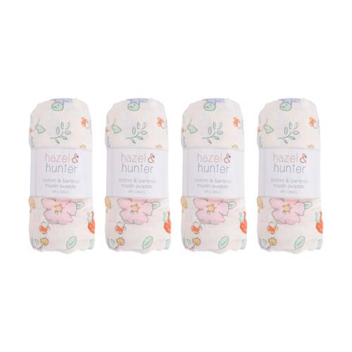 4PK LVD Cotton/Bamboo Muslin Baby Wrap Strawberry Fields 100x100cm