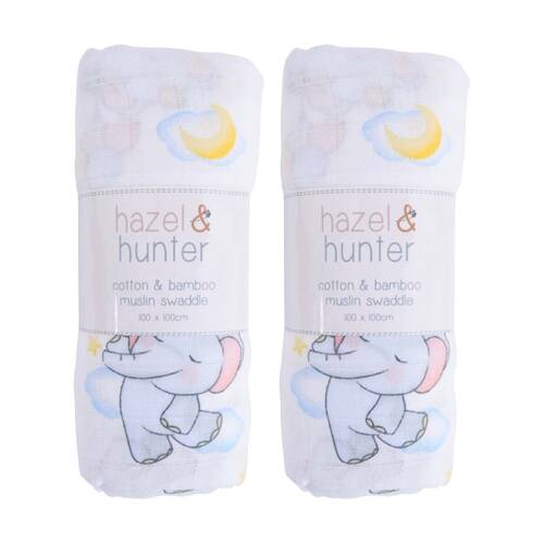 2PK LVD Cotton/Bamboo Muslin Children/Baby Wrap Cute Elephants 110x110cm