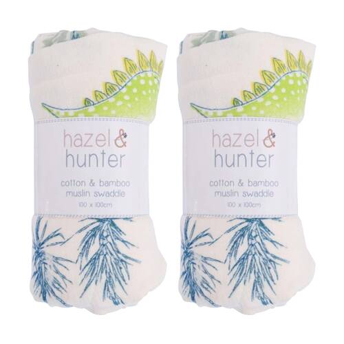 2PK LVD Cotton/Bamboo Muslin Children/Baby Wrap Dinosaurs 100x100cm