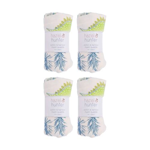 4PK LVD Cotton/Bamboo Muslin Children/Baby Wrap Dinosaurs 100x100cm