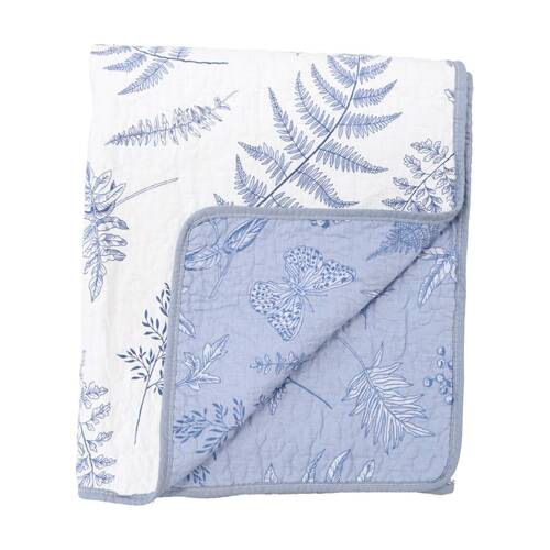 LVD Cotton Blue/White Hamptons Botanical Bedspread Quilt Double/Queen