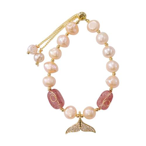 LVD Pearl Beaded Bracelet Wrist Jewellery Accessory W/ Extender Pink Tourmaline