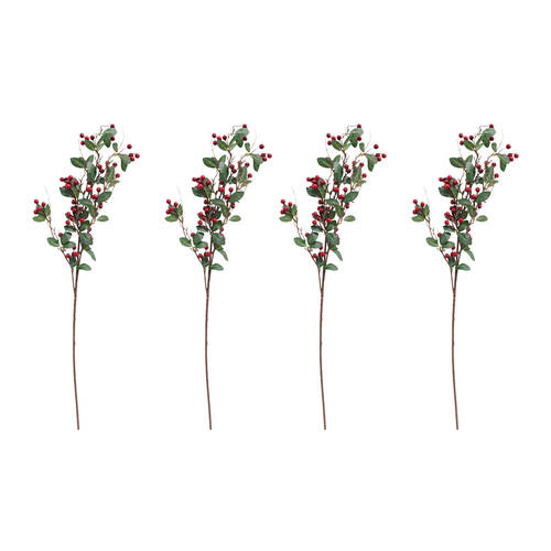 4PK LVD Artificial Berries & Leaves Stem/Branch Home Decor 90cm Green/Red/Brown