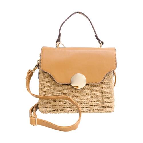 LVD Womens Crossbody Tan Woven Handbag Tahlia 20x17cm + strap